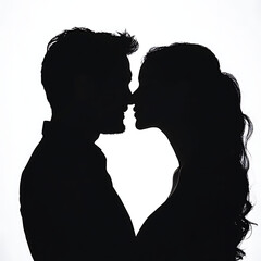 Romantic silhouette of a couple about to kiss, expressing deep connection and love