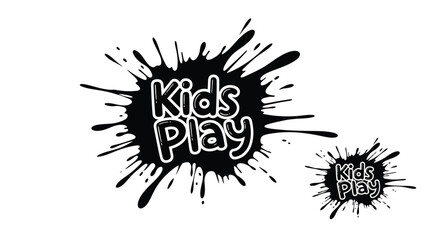 A black and white splash design featuring the words kids play