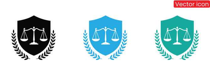 Elegant justice scales emblems for law firms and agencies,Protection Justice Icon Set Black and White Shield Scales Symbols Vector Design