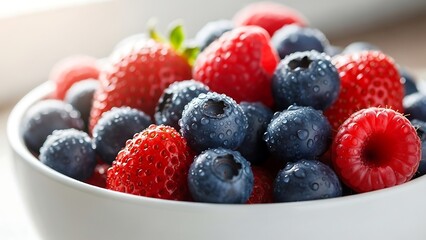 Bowl of Fresh Berries - Strawberries, Blueberries, and Raspberries.