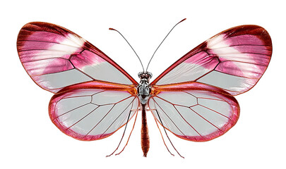 Glasswing Butterfly with Pink Wing Edges isolated on a transparent background