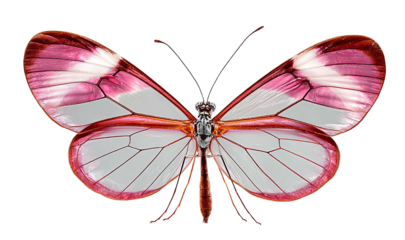 Glasswing Butterfly with Pink Wing Edges isolated on a transparent background
