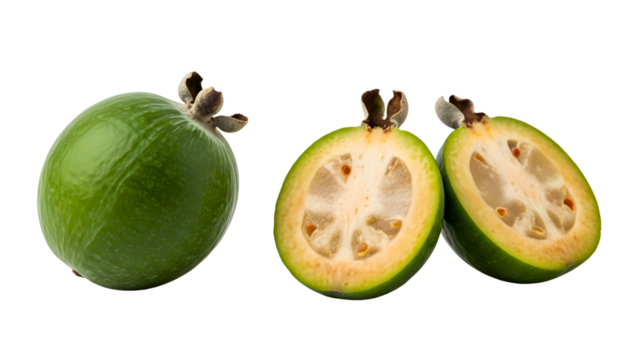 Delicious feijoa fruit, cut open to reveal its juicy, flavorful interior