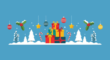 Cheerful Santa Claus Merry Christmas Greeting Card and Banner