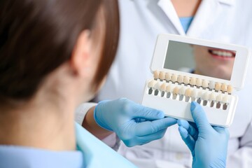 Teeth whitening dentist matching tooth color shade guide dental care clinic