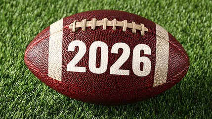 American Football with 2026 Numbers on Green Turf