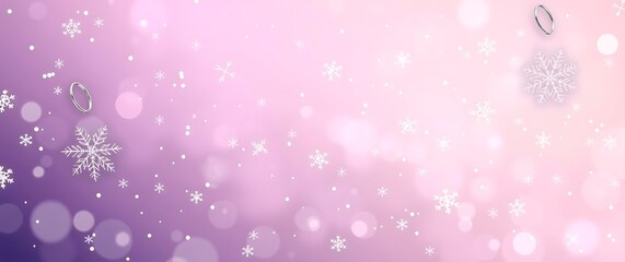 Soft focus pink and purple bokeh background with falling snowflakes