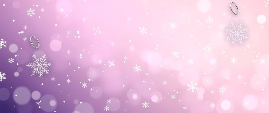 Soft focus pink and purple bokeh background with falling snowflakes - Powered by Adobe