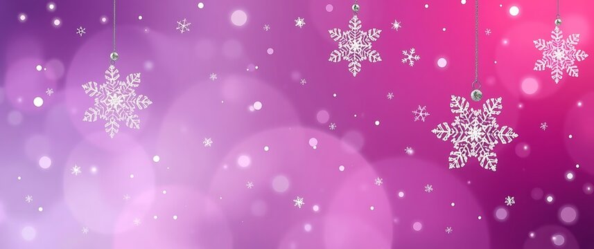 Hanging glittering snowflakes on a pink and purple bokeh background - Powered by Adobe