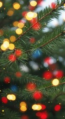 Obraz premium Nature Bokeh of Pine Branches for Christmas and New Year Atmosphere