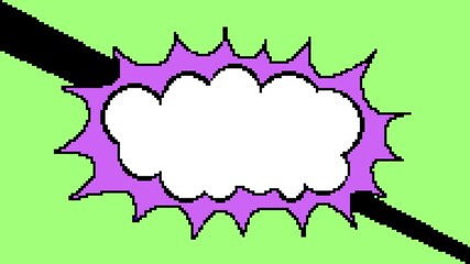 Pixel Art Speech Bubble Pop-Up in Retro Cartoon Comic Style Animation. Retro video games, humorous edits, VJ visuals, and creative motion graphic backgrounds. Cartoon aesthetic and classic pixel look