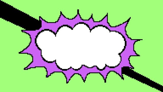 Pixel Art Speech Bubble Pop-Up in Retro Cartoon Comic Style Animation. Retro video games, humorous edits, VJ visuals, and creative motion graphic backgrounds. Cartoon aesthetic and classic pixel look