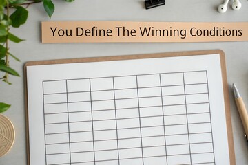 Blank game scorecard with text You Define The Winning Cor
