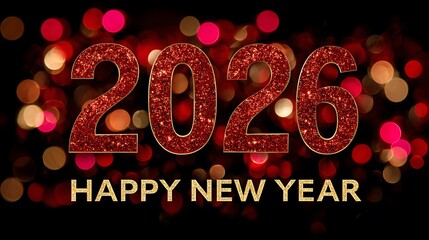 2026 Red Glitter 3D Numbers with Golden Text New Year Celebration