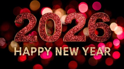 2026 Red Glitter 3D Numbers with Golden Text New Year Celebration