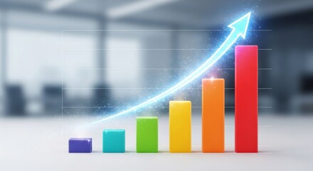 Fototapeta premium Green arrow pointing upward on financial graph. Business growth chart with rising trend line. Digital stock market data visualization for investment analysis.