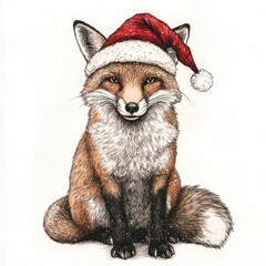 Naklejka premium A fox wearing christmas hat illustration animal art.
