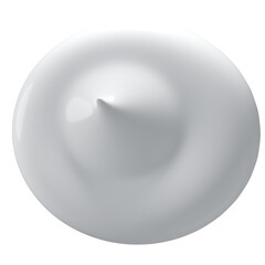 Perfectly centered white cream peak drop showing a smooth, glossy, and thick cosmetic texture with concentric rings, isolated on a white background for skincare advertising.