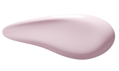 Smooth, luxurious pink cosmetic cream swirl texture against a white background, highlighting the glossy consistency of a blush, primer, or tinted skincare product sample.