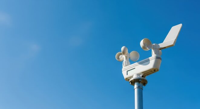 Wind measurement device against blue sky illustrating ecology  