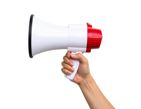 Megaphone bullhorn announcement communication voice loud speaker on transparent background