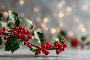 Holly sprig with glossy berry for Christmas promotion and elegant festive composition