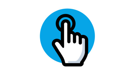 Obraz premium Digital hand cursor icon with finger tapping a point on a blue circle, representing touch, click, select, and user interface interaction.
