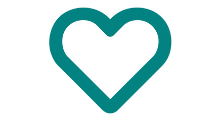 Teal heart outline icon representing love, care, health, passion, and affection on a clean white background