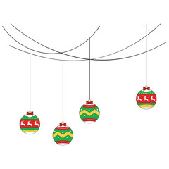 Vector hanging Christmas ball ornaments and string lights border