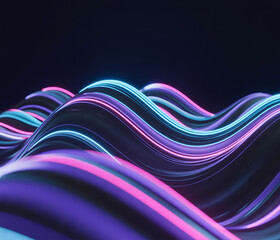 Abstract flowing neon light waves in a dark background