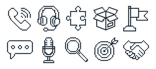 Fototapeta premium Pixel Art of Communication and Business Icons Set
