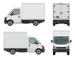 Set of White Delivery Truck Views on Transparent Background © MOHAMMAD
