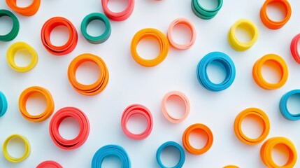 Colorful paper rings on a white background for creative arts and crafts projects