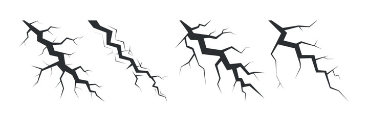 Crack line collection on transparent backdrop