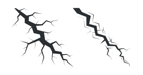 Earthquake crack set on transparent background