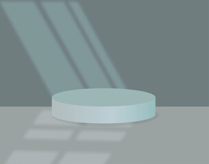 Minimal round podium with natural light shadows on muted wall background