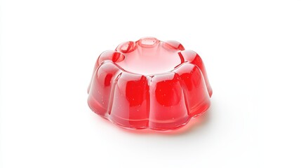 Fototapeta premium 108.Isolated shot of a wobbly strawberry jelly dessert, with a slightly glossy, translucent surface, showcasing delicate light reflections, against a plain white background, emphasizing the jelly's