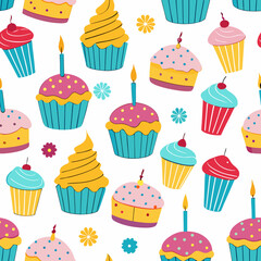 Cupcake & Candle Pattern Vector
