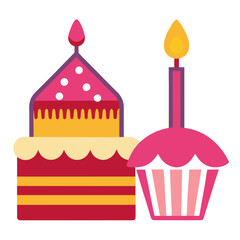 Cute Birthday Cake Slice & Cupcake