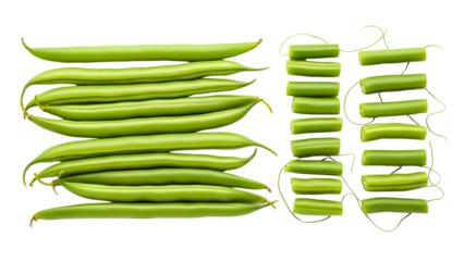 Fresh green beans whole and cut on display for healthy eating options