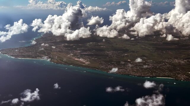 4k aerial video footage flying along Barbados south coast near Kitridge Point located in Saint Philip parish with villages of Apple Hall, Harrissmith, Belair and Diamond Valley 