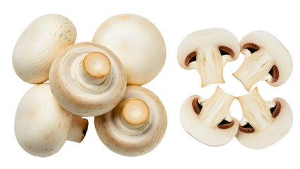 Fresh champignon mushrooms halved, perfect for gourmet cooking recipes