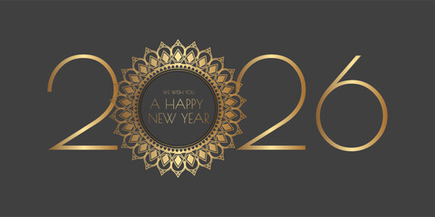 Decorative gold and black Happy New Year banner design