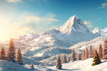 Fototapeta premium Landscape mountain snow tree.