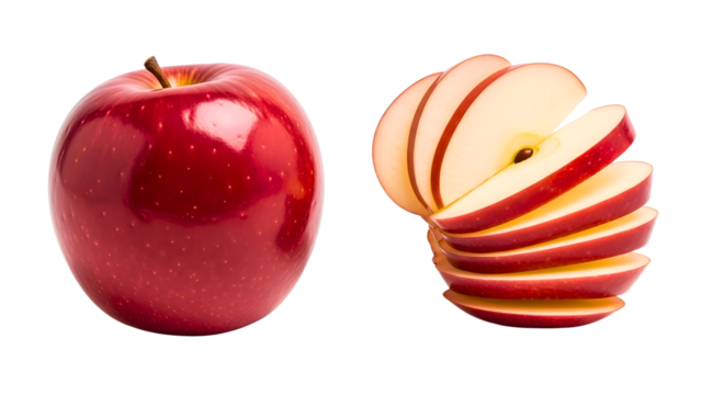 Enjoy fresh whole and sliced red apples, a healthy and delicious choice