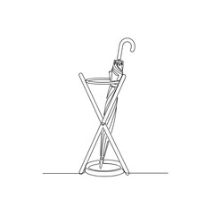Closed umbrella in crossed-frame stand in minimalist line art style
