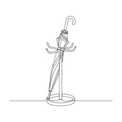 Umbrella on stand in minimalist line art style on white background