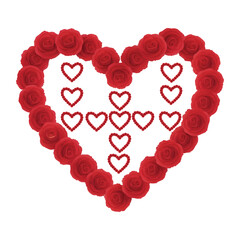 Heart Frame Made of Red Roses with Love Symbols Inside – Romantic Floral Artwork