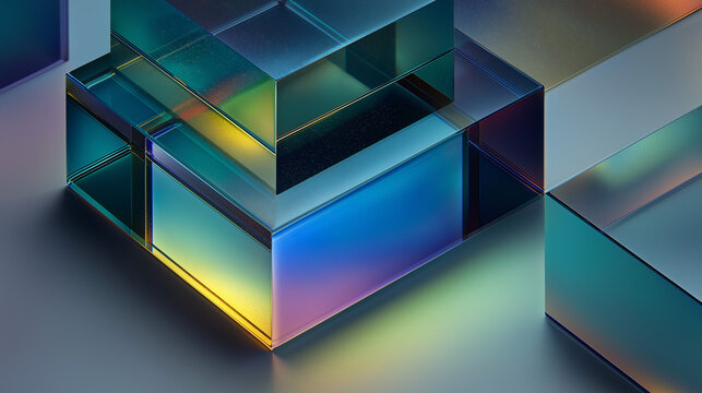 transparent gradient glass blocks, abstract background of cubes