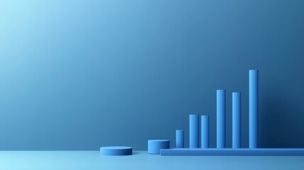 Blue bar chart on a blue background for data analysis and visualization purposes